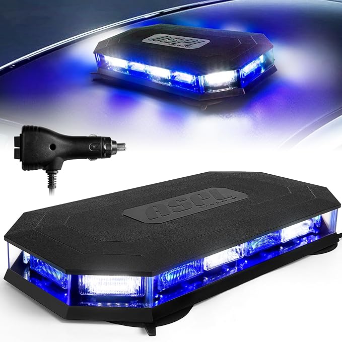 ASPL 16.5 Inch Roof Top Beacon Emergency Strobe Light 56 LED Magnetic Warning Caution lights bar Traffic Hazard Plow Light for Trucks Vehicles Construction Snowplow (Blue/White)