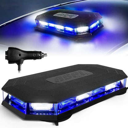ASPL 16.5 Inch Roof Top Beacon Emergency Strobe Light 56 LED Magnetic Warning Caution lights bar Traffic Hazard Plow Light for Trucks Vehicles Construction Snowplow (Blue/White)