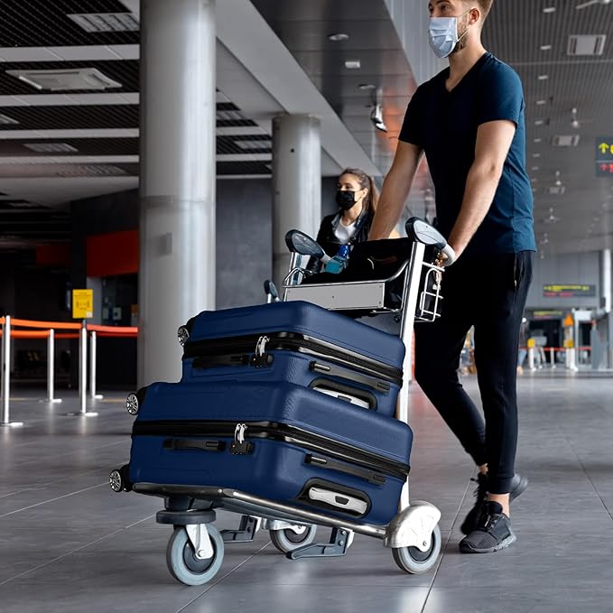 Karl home Luggage Sets 3 Piece, ABS Hardside Suitcase Set with Double Spinner Wheels & TSA Lock for Travel Business, 3-Piece Set (20/24/28), Navy Blue