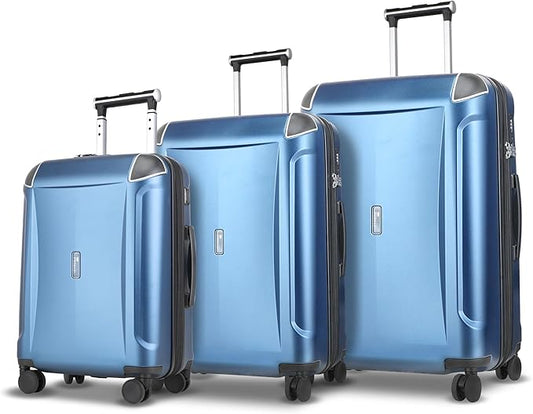 Luggage Sets 3 Piece with Cup Holder & USB Port, Expandable PC Hardside Durable Suitcases with Spinner Wheels & TSA Lock, 20/24/28 Inch, Blue