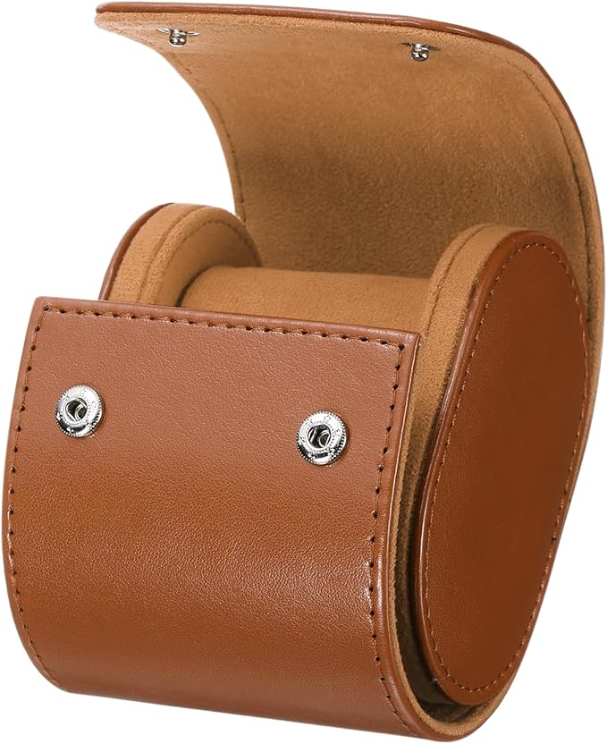 HARFINGTON Watch Roll Travel Case Single Slot Portable Leather Watch Case for Men and Women, Watches Storage Organizer with Removable Pillows for Traveling, Display, Home Storage, Yellow