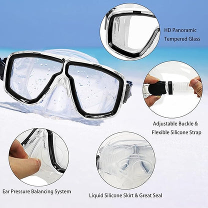 Snorkeling Gear for Adults with Fins Scuba Diving Gear Adult Professional Travel Snorkel Sets with Flippers,Anti-Fog Anti-Leak Diving Mask