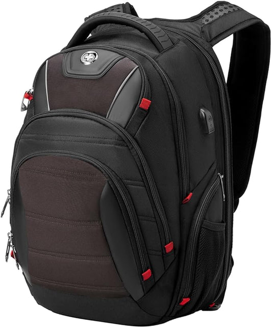 Swissdigital Design Men's Laptop Backpack for Man，Large Capacity Business Travel Backpack Black/Brown | J14-32