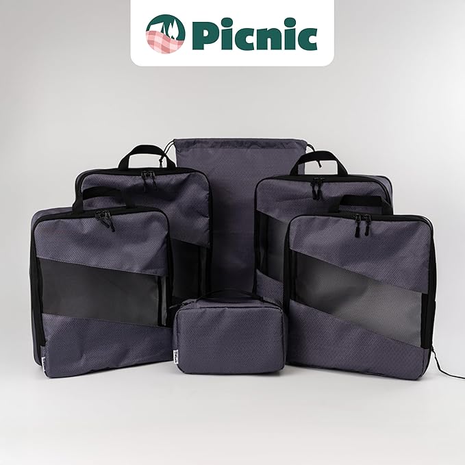 Compression Packing Cubes for Travel – 6-Pack Expandable Luggage Organizer Bags | Lightweight Storage Solution for Suitcase, Backpack & Carry-On | Travel Accessories for Men & Women (Grey & Black)