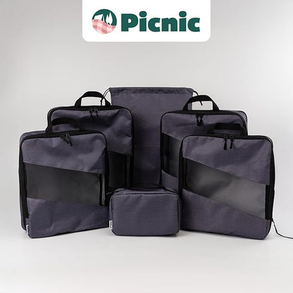 Compression Packing Cubes for Travel – 6-Pack Expandable Luggage Organizer Bags | Lightweight Storage Solution for Suitcase, Backpack & Carry-On | Travel Accessories for Men & Women (Grey & Black)