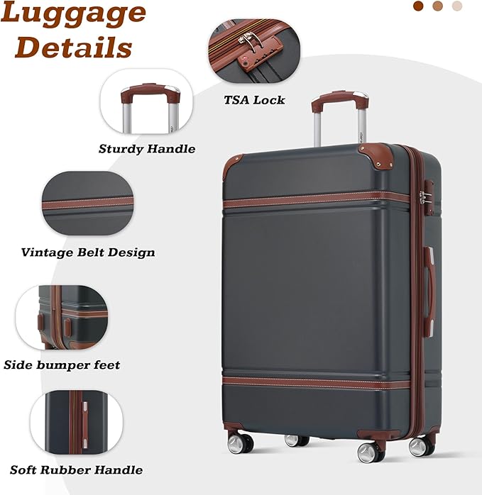 Merax Luggage Set,24 IN Hardside Suitcase with Duffel Bags,3 Piece Expandable Luggage with Spinner Wheels, Vintage Luggage with TSA Lock Lightweight,(Black)