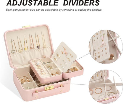 Large Jewelry Travel Case, Jewelry Case for Necklaces Large Jewelry Case Jewelry Box for Women Girls. (Pink)