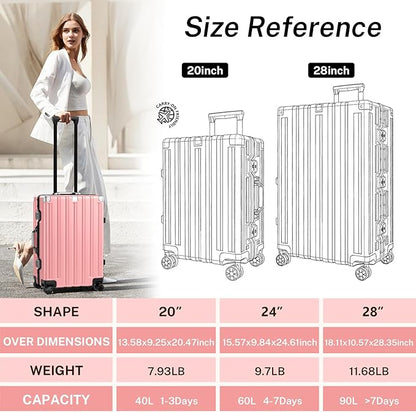 Krute Zipperless Luggage 24 Inch Aluminum Frame Suitcase with Spinner Wheels PC+ABS Hardide Checked Luggage TSA Approved