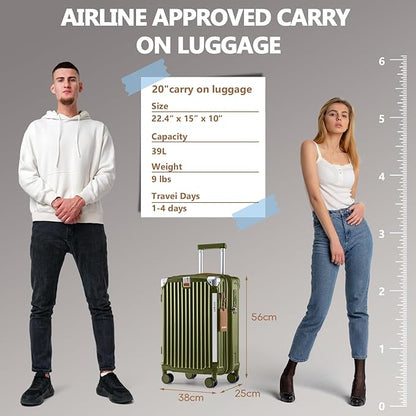 Joyway Carry On Luggage, Expandable Suitcase with Smart Cup Holder and USB Port, 20 IN Hardside Checked with TSA Lock Spinner Double Wheels, Green