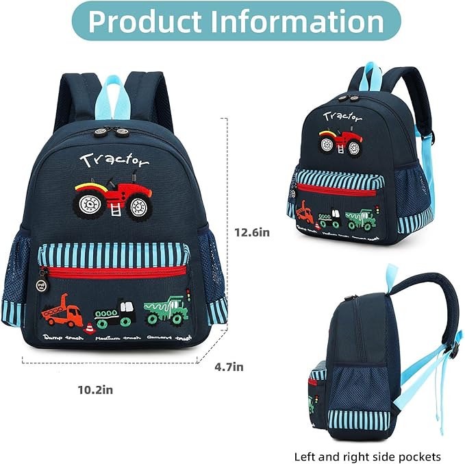 willikiva Cute Zoo Little 3d Backpack Kids Backpack for Boys and Girls Toddler Backpack Waterproof Preschool(Deep Blue Car)