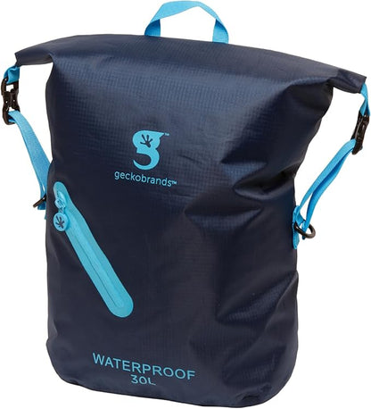 geckobrands Lightweight 30L Waterproof Backpack - Lightweight Watertight Outdoor Bag Hiking Traveling Light Water Activities