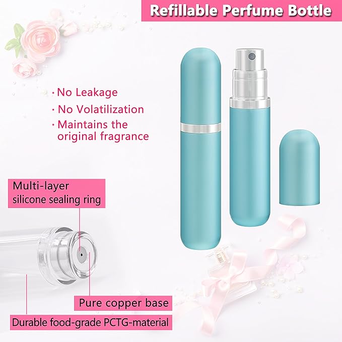 Travel Perfume Atomizer Refillable Bottle - 5ML Leakproof Luxury Travel Perfume Atomizer, Refillable Perfume Spray Bottle for Women (Light Blue)