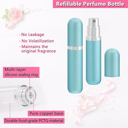 Travel Perfume Atomizer Refillable Bottle - 5ML Leakproof Luxury Travel Perfume Atomizer, Refillable Perfume Spray Bottle for Women (Light Blue)