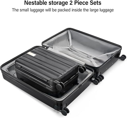 Hanke Hardshell Luggage Sets 2 Piece Extra Large Suitcases with Lock,28 Inch Luggage with Spinner Wheels, Travel Suitcase for Women Men 20 29Inch,Jet Black