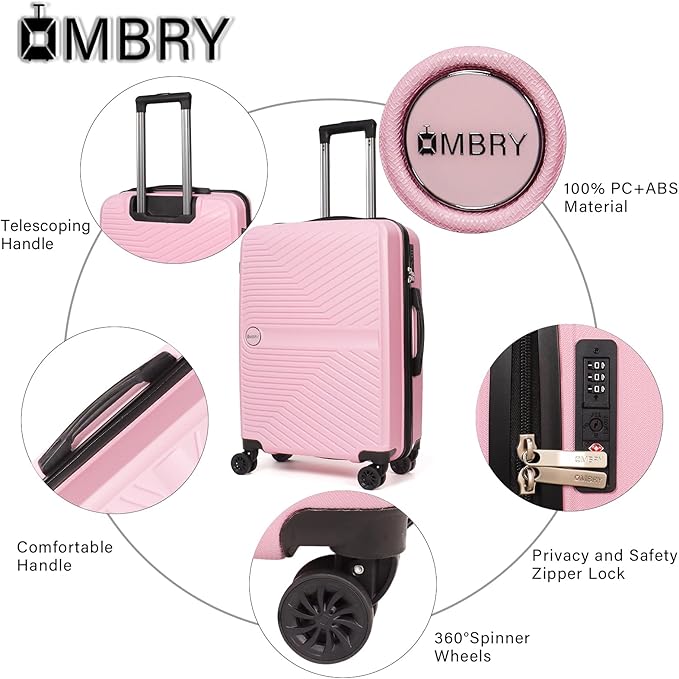 Luggage Set 3 Pieces -Suitcase Set - Carry on Luggage with Wheels - Check-in Luggage - PC + ABS Durable Suitcase Rotating Silent Wheels 3-Piece 20/24/28 Pink
