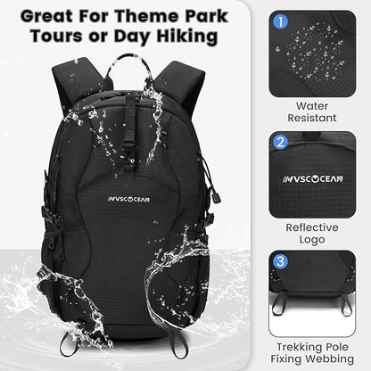 20L Lightweight Hiking Daypack, Small Hiking Travel Backpack for Women men (Black)