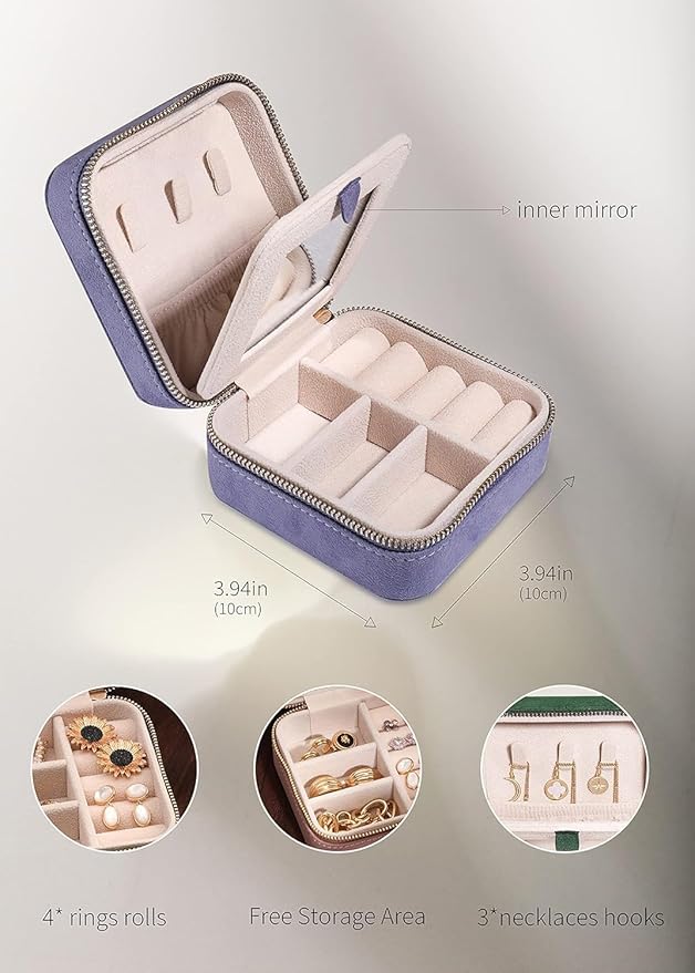 S.Leaf Travel Jewelry Organizer Boxes for Women Small Portable Necklace Earrings Bracelet Rings Travel Case Best Friend Birthday Gifts for Women Trendy (Butterfly_Lavender_Gold)