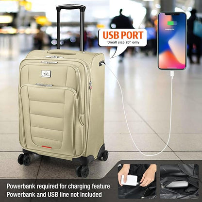 Verdi Luggage 2 Piece Set Suitcase Spinner Wheels Softshell Expandable, Carry On Luggage with USB Port (Khaki, 2-Piece set(20/24))