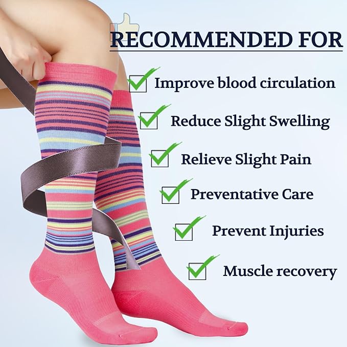 LIN PERFORMANCE Compression Socks for Women and Men 3 Pairs 8-15 mmHg Cotton Knee High Support Socks for Travel Sport