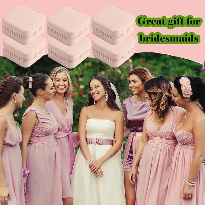 Travel Jewelry Case Bridesmaid Gifts Box,6 Pack Small Jewelry Box Mini Jewelry Organizer,PU Leather Portable Earring Storage Box for Women Girls Bridesmaid Proposal Gifts