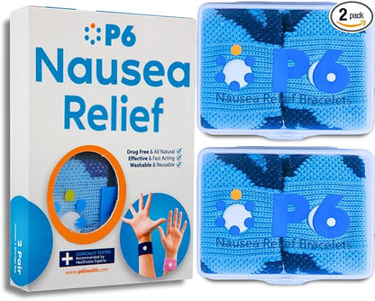 P6 Motion Sickness Bands for Adults Wristbands for Anti Nausea Sea Cruise Travel Car Pregnancy Morning Sickness All-Natural Non Drowsy Relief Acupressure Treatment(2 Pack, Royal Blue - Royal Blue)