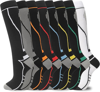 Compression Socks for Women Men Circulation Knee High 8 Pairs for Nurses, Running, Travel, Athletic
