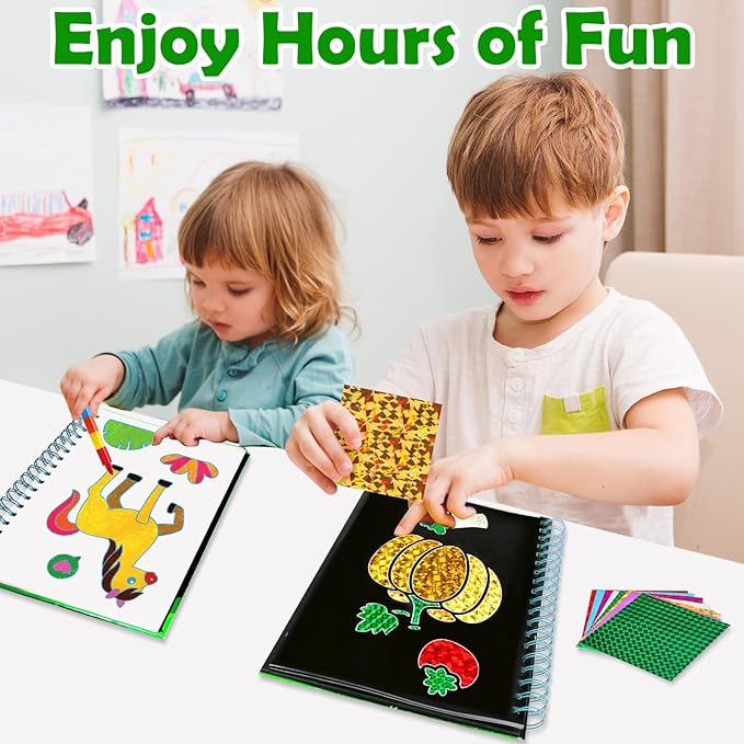 FUNNYB&G Foil Art Craft for Kids - Christmas Crafts Gift Party Favors Stocking Stuffers for Kids Fun Art Supplies Creative Birthday Gift Travel Toys for Girls Boys 4 5 6 7 8 9 Years Old (Farm)