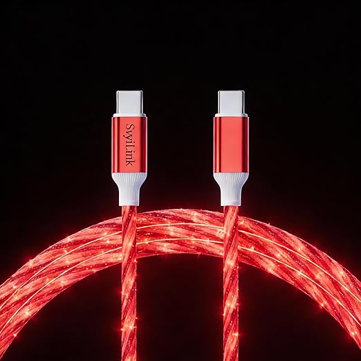 USB Cable PD Fast Charger Lighted Up (USB C to C Starry Red) Mobile Phone Data Cable, Charging Cable, Supports Data Transfer, 39-inch, TPE Material, Compatible with Almost All Type-C Devices