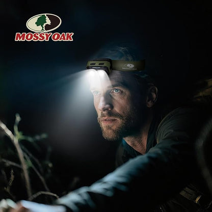 Mossy Oak 600 Lumens LED Headlamp, Dual Power Source, Motion Sensor Head Lamp with Magnetic Base, Stepless Dimming, Memory Mode for Camping, Running, Hiking, Christmas Gifts