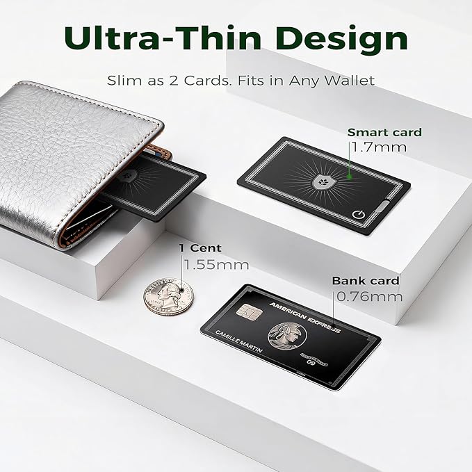 Wallet Tracker Card for Apple Find My (iOS Only) - Ultra Slim Rechargeable Bluetooth Tracker, IP68 Waterproof Smart Finder & Item Locator for Keys, Wallet, Bags, Passport, Luggage Tags（1- Pack）