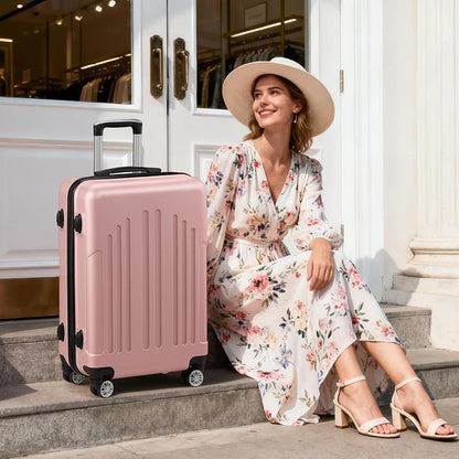 Karl home 28 Inch Check-in Luggage with Spinner Wheels, ABS Hardshell Checked Suitcase with TSA Lock, Durable Large Suitcase Rolling Luggage for Men Women, Pink