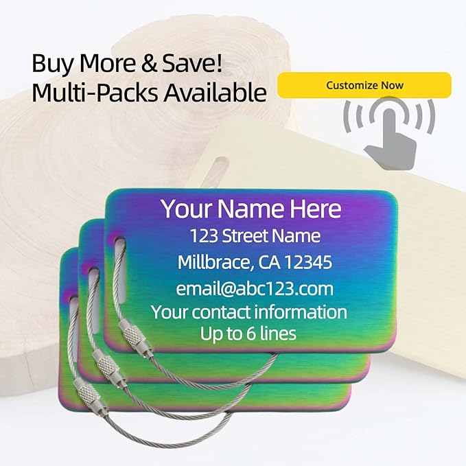 Durable Personalized Luggage Tags for Suitcases,Cruise Essentials Travel Tags for Luggage,Travel Bag Labels,Heavy-Duty Stainless Steel Colorfull Rectangular Horizontal Suitcases Tags no icon
