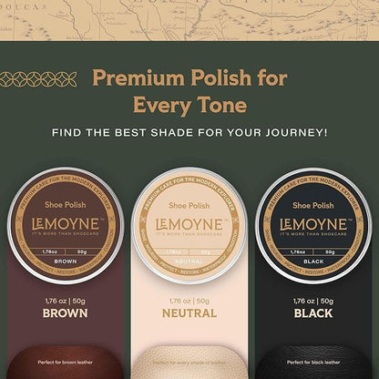 LEMOYNE Leather Shoe Polish Kit – Complete Boot & Shoe Shine Kit for Men – Leather Shoe Care Set & Travel Shoe Cleaning Kit