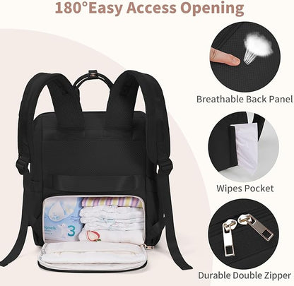 CEI-CEI Diaper Bag Backpack for Mom and Dad, Puffer Baby Bag Backpack with Insulated Pocket, Water-Resistant, Unisex Travel Backpack with Changing Pad & Stroller Straps