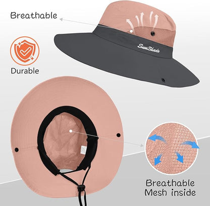 ZOORON Women's Ponytail Safari Sun Hat,Wide Brim UV Protection Outdoor Bucket Hat,Foldable Beach Summer Fishing Hat