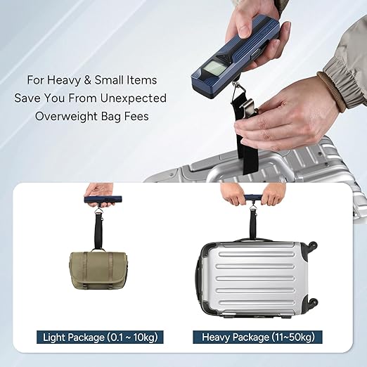 travel inspira Luggage Scale Battery-Free, Travel Essentials, Portable Handheld Digital Suitcase Weight Scale for for Travel Accessories, 110lbs/50kg (Dark Blue)