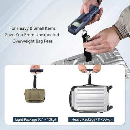 travel inspira Luggage Scale Battery-Free, Travel Essentials, Portable Handheld Digital Suitcase Weight Scale for for Travel Accessories, 110lbs/50kg (Dark Blue)