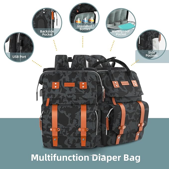 Diaper Bag Backpack with Changing Station, Large Diaper Bag, Baby Bag, Multifunctional Diaper Bag, CAMO