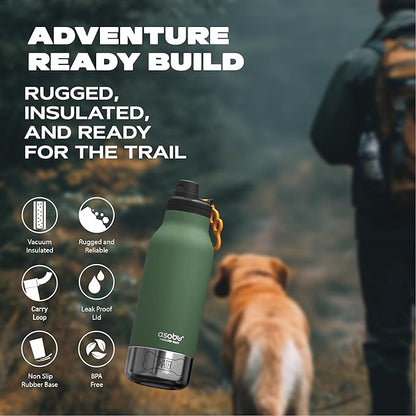 Asobu Dog Barky Bottle – Insulated Stainless Steel Water Bottle with 2 Removable Dog Bowls for Food, Treats & Water – Pet-Friendly Travel Bottle for Hiking, Road Trips & Outdoor Adventures