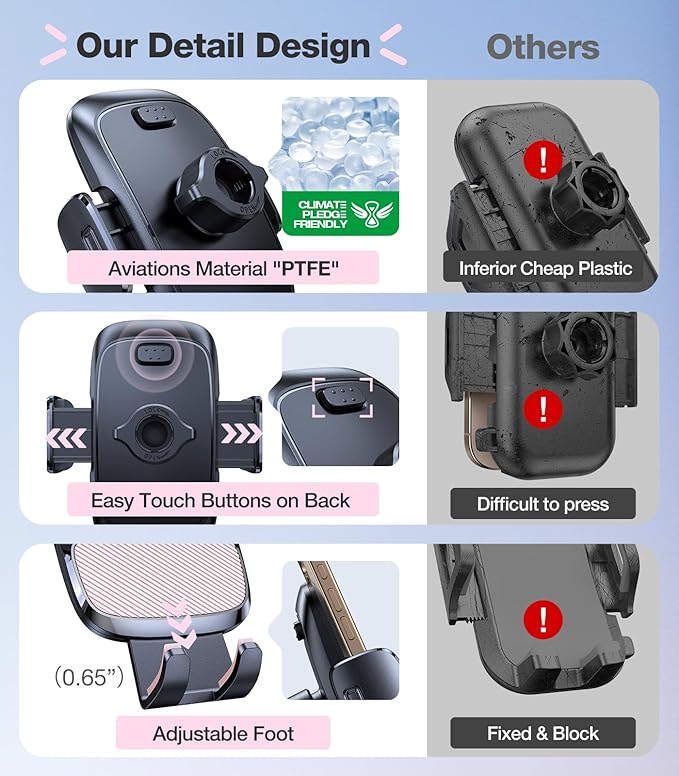 TORRAS Pink Phone Holders for Your Car【Ultra-Durable & Strongest Suction】, Universal Car Phone Holder Mount Truck Cradle Stand for Dashboard Windshield Vent, Pink Car Accessories