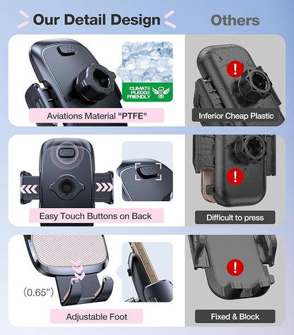TORRAS Pink Phone Holders for Your Car【Ultra-Durable & Strongest Suction】, Universal Car Phone Holder Mount Truck Cradle Stand for Dashboard Windshield Vent, Pink Car Accessories