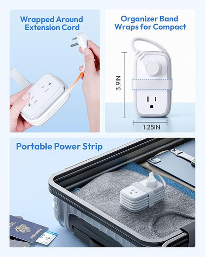 NTONPOWER 20W Travel Power Strip, Travel Essentials 4 Outlets 3 USB(1 USB-C) with 4FT Wrapped Extension Cord Flat Plug, Vacation Essentials for Hotel Travel Camping Cruise Essentials 2025, White