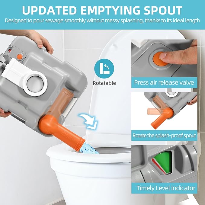 YITAMOTOR 5.8 Gal Portable Toilet for Adults, Camping Porta Potty with Diagonal Elongated Bowl Seat, Sprayer, Bag, Level Indicator, Anti-Leak RV Travel Porta Potty for Outdoors Indoors Hospital Boat
