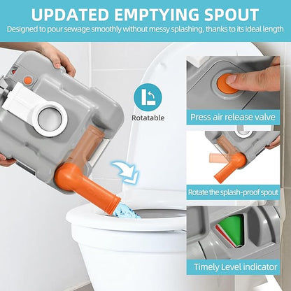 YITAMOTOR 5.8 Gal Portable Toilet for Adults, Camping Porta Potty with Diagonal Elongated Bowl Seat, Sprayer, Bag, Level Indicator, Anti-Leak RV Travel Porta Potty for Outdoors Indoors Hospital Boat