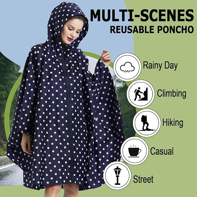 Fashion Hooded Rain Poncho Waterproof Raincoat Jacket with pocket for Women/Men/Adult