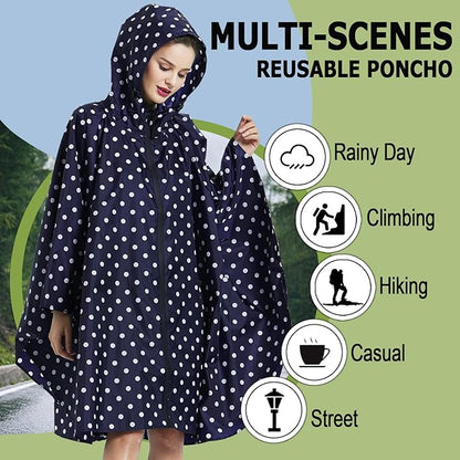 Fashion Hooded Rain Poncho Waterproof Raincoat Jacket with pocket for Women/Men/Adult