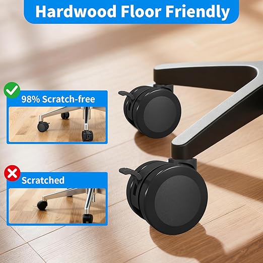 MySit Office Chair Wheels Casters 10x22mm with Brake Set of 5 Heavy Duty Mute PU Caster Replacement Easy Installation Compatible with IKEA for Hardwood Floors