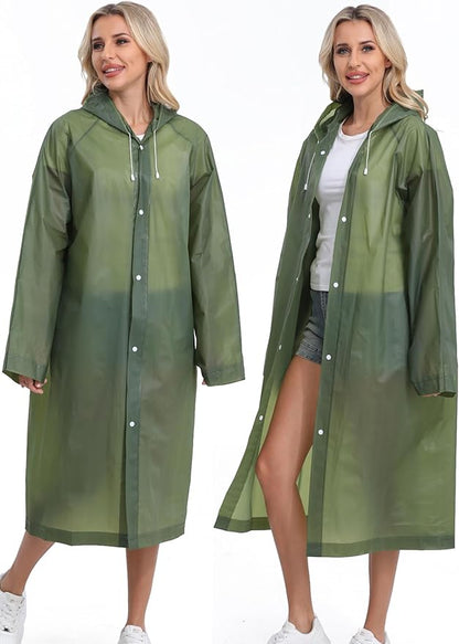 2-Pack Reusable Rain Ponchos for Adults, HOOMBOOM Raincoats Emergency for Women/Men with Drawstring and Sleeves