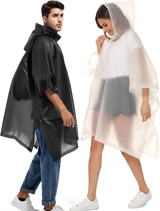 2 Pack Rain Ponchos for Adults Reusable - Raincoats Survival Emergency Heavy Duty Rain Coat with Drawstring Hood