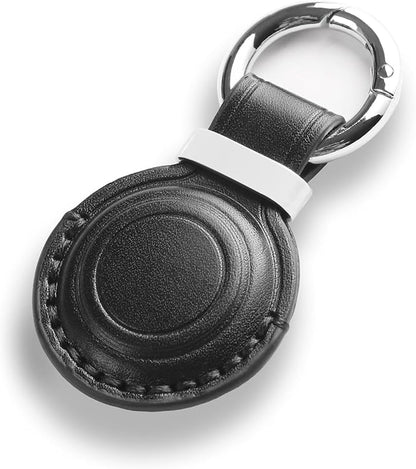 Genuine Leather Keychain Holder Compatible with AirTag - Secure Case Cover Key Ring Chain Fob Accessories Intended for Air Tag - Black (2 Pack)